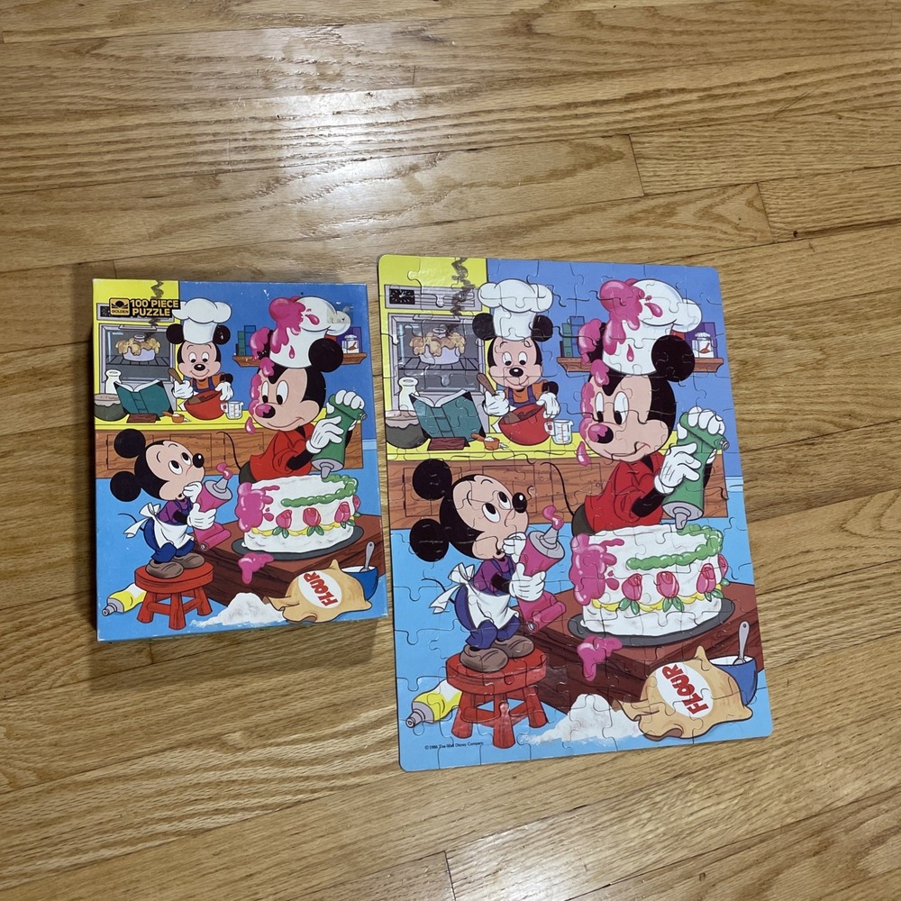 VINTAGE 1986 GOLDEN MICKEY MOUSE BAKING CAKE 4649-42 PUZZLE USA MISSING 3 PIECES